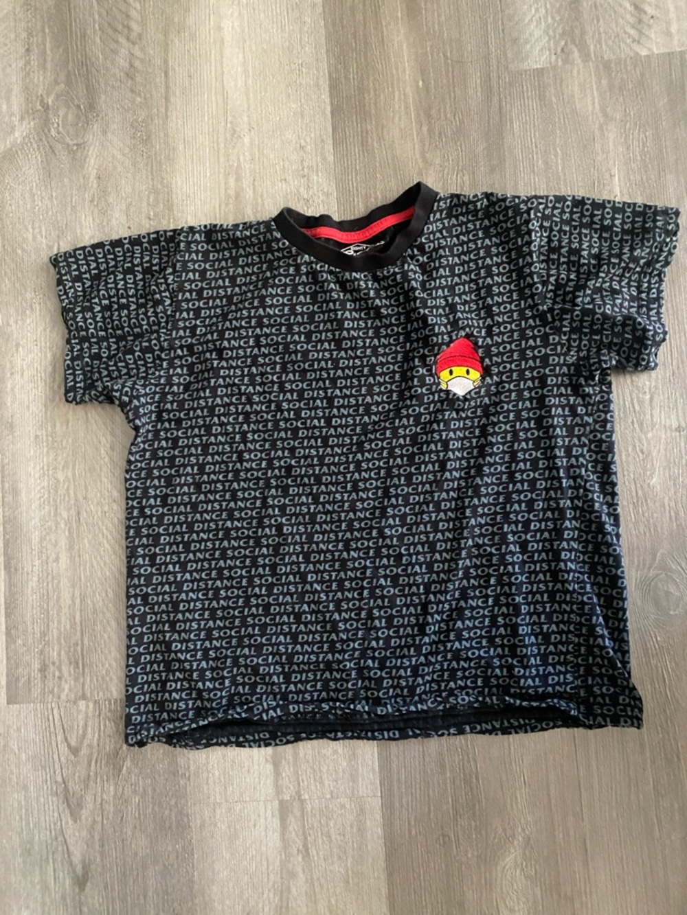 Kids Black 'Social Distance' Graphic Tee with Red Accent